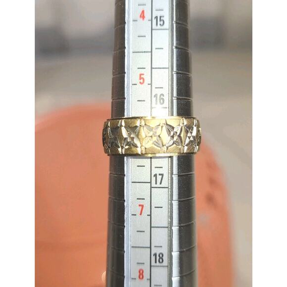 ArtCarved 14K Two Tone Gold Etched Wedding Band Ring Set Mens 11.5 Womens 6 - Picture 5 of 6